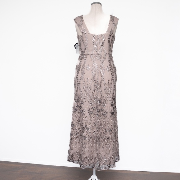 Alex Evenings -  Sequined Embroidered Square-Neck Gown - Picture 3 of 12